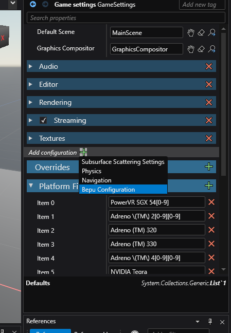Create settings
