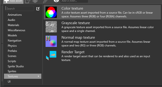 Select texture as asset type