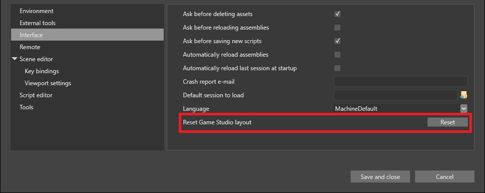 Reset Game Studio layout