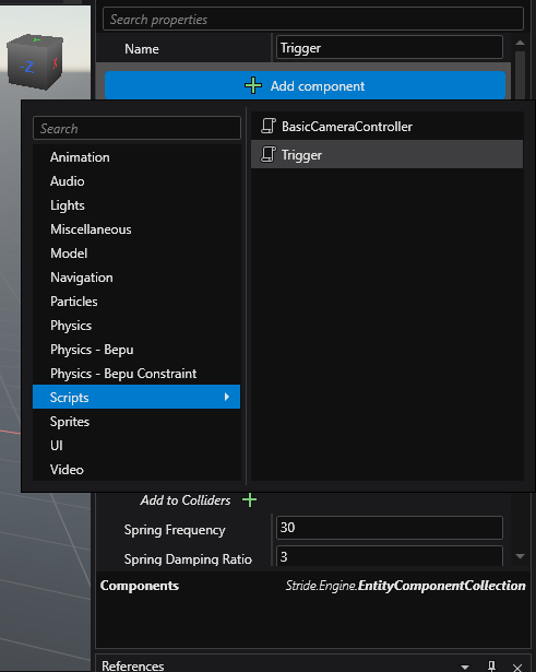 Add script component to entity